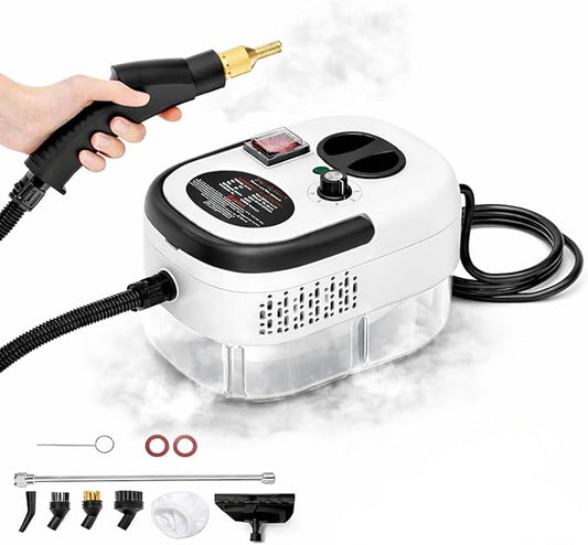 Pulitore a Vapore Casa 2500W, Pulitore Vapore Portatile ad Alta Pressione, 6 Velocità Regolabili, Serbatoio 1200 ml, Pulitore a Vapore per Cucina, Bagno, Finestre, Auto con 3 Testine.
