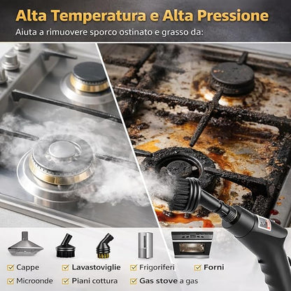 Pulitore a Vapore Casa 2500W, Pulitore Vapore Portatile ad Alta Pressione, 6 Velocità Regolabili, Serbatoio 1200 ml, Pulitore a Vapore per Cucina, Bagno, Finestre, Auto con 3 Testine.