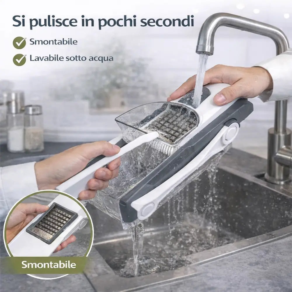 Mandolina per Verdure Multifunzionale con Lame in Acciaio Inox – Affettatrice e Chopper con Spessore Regolabile.