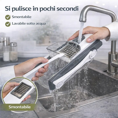 Mandolina per Verdure Multifunzionale con Lame in Acciaio Inox – Affettatrice e Chopper con Spessore Regolabile.