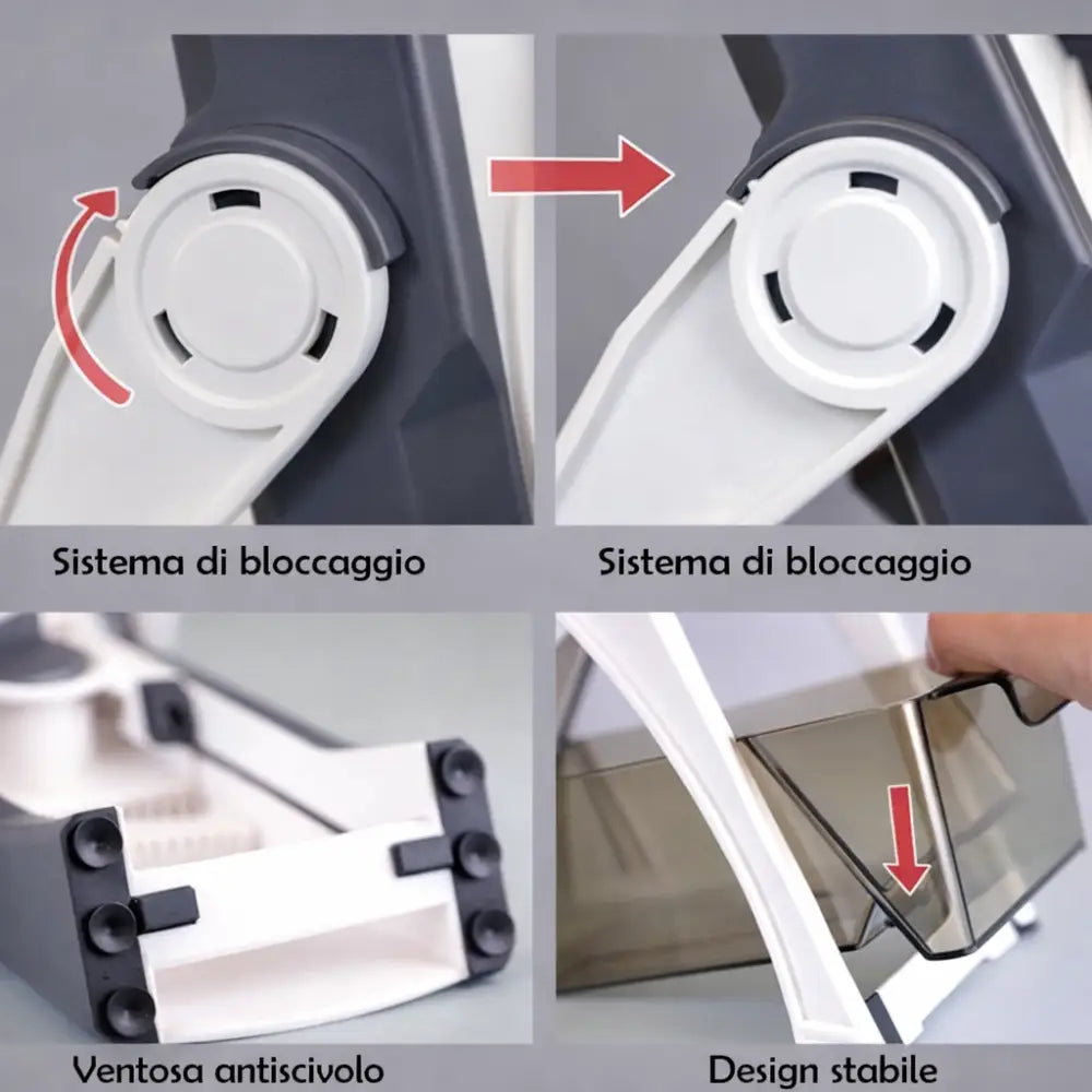 Mandolina per Verdure Multifunzionale con Lame in Acciaio Inox – Affettatrice e Chopper con Spessore Regolabile.
