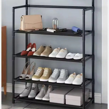 Mobile Salvaspazio con Mensole e Ganci Appendiabiti e Organizzatore per Scarpe in Tessuto | Soluzione Pratica per la Casa e la Camera da Letto