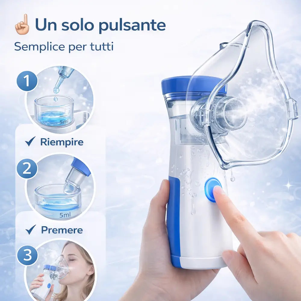 Nebulizzatore Portatile Avanzato – Silenzioso, Ricarica USB-C e Pulizia Automatica