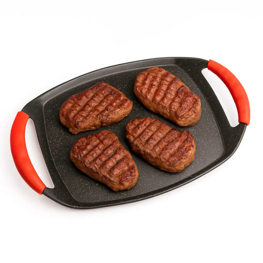 Padella Bistecchiera Antiaderente, 47cm in Alluminio Pressofuso, Rivestimento Effetto Marmo, Griglia Induzione per Carne, Pesce e Verdure.