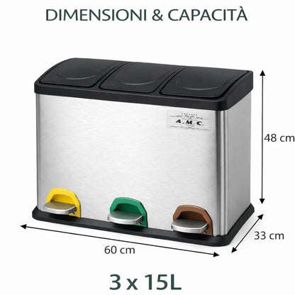 Pattumiera Differenziata 45L 3x15L con Pedale