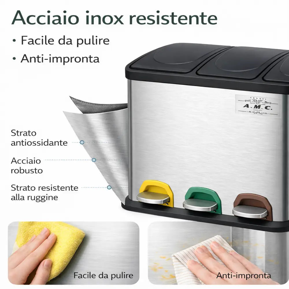 Pattumiera Differenziata 45L 3x15L con Pedale