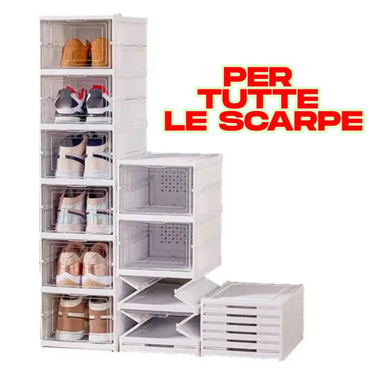 Scarpiera Salvaspazio Pieghevole, con 6 Ripiani Slim, Portascarpe Organizer Scarpe con Contenitori, Facile da Montare e Compatta. Colore Bianco