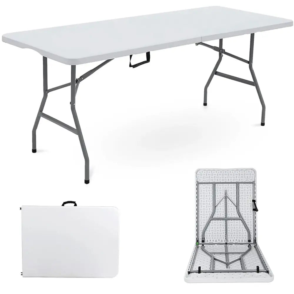 Tavolo Pieghevole Rettangolare, 180x75x74 cm in HDPE, Tavolo Valigetta Salvaspazio da Giardino, Campeggio, Picnic, Fiera e Mercato, Richiudibile in Dura Resina