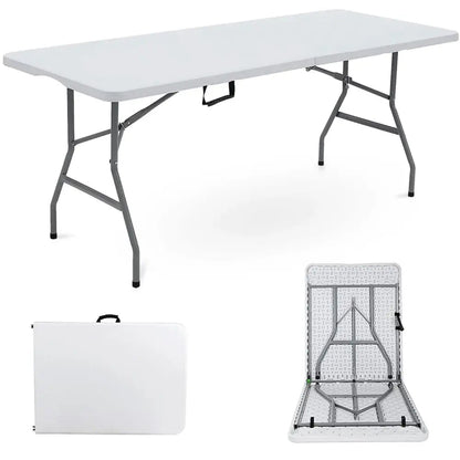 Tavolo Pieghevole Rettangolare, 180x75x74 cm in HDPE, Tavolo Valigetta Salvaspazio da Giardino, Campeggio, Picnic, Fiera e Mercato, Richiudibile in Dura Resina