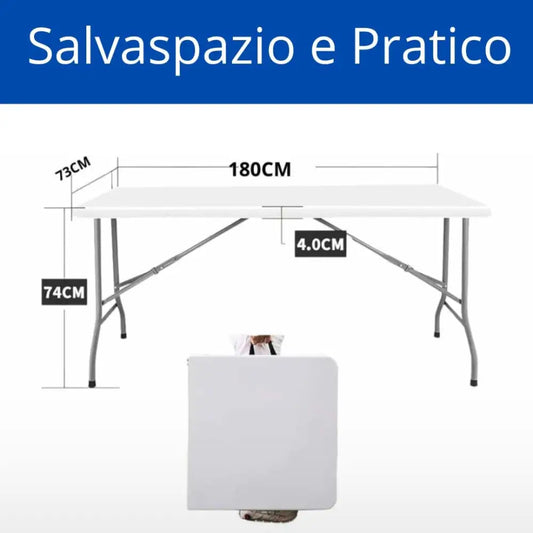Tavolo Pieghevole Rettangolare, 180x75x74 cm in HDPE, Tavolo Valigetta Salvaspazio da Giardino, Campeggio, Picnic, Fiera e Mercato, Richiudibile in Dura Resina